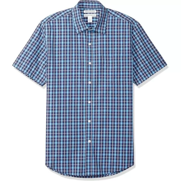 Amazon Essentials Mens SlimFit ShortSleeve Poplin ShirtNavy Plaid