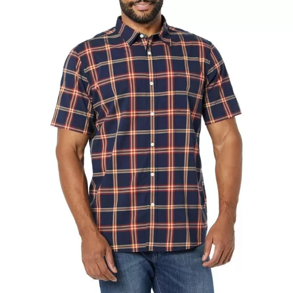 Amazon Essentials Mens SlimFit ShortSleeve Poplin ShirtNavy Red Plaid