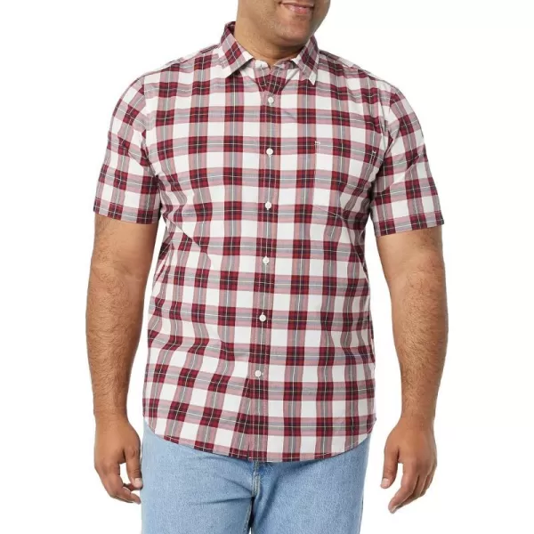 Amazon Essentials Mens SlimFit ShortSleeve Poplin ShirtRed Checked