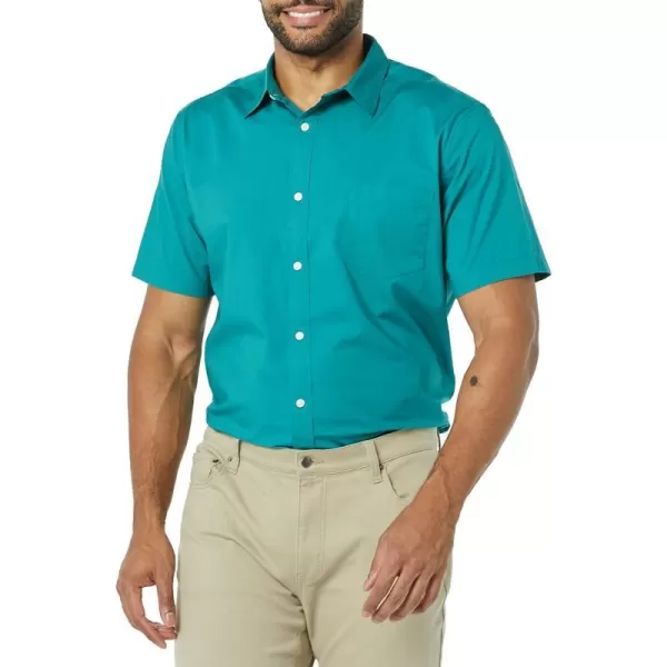 Amazon Essentials Mens SlimFit ShortSleeve Poplin ShirtTeal Blue