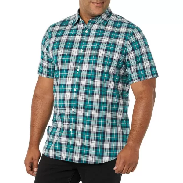 Amazon Essentials Mens SlimFit ShortSleeve Poplin ShirtTeal Blue White Plaid