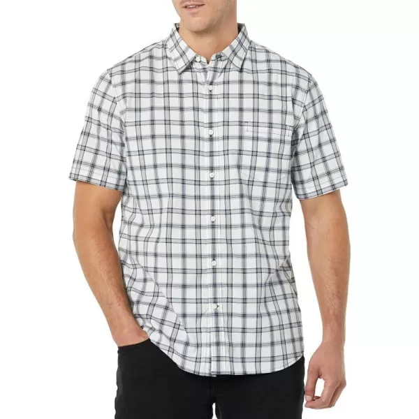 Amazon Essentials Mens SlimFit ShortSleeve Poplin ShirtWhite Navy Plaid