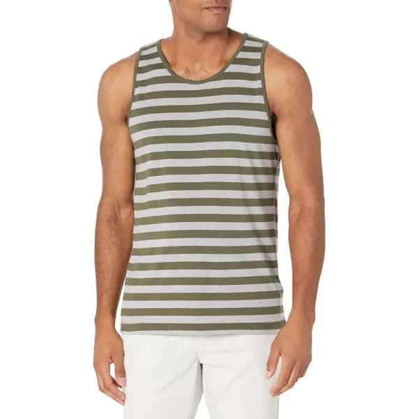 Amazon Essentials Mens SlimFit Tank TopDark GreenLight Grey Heather Stripe