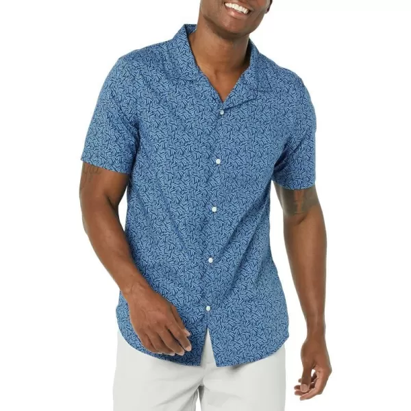 Amazon Essentials Mens SlimFit Vacation ShirtNavyIndigo Palm Tree