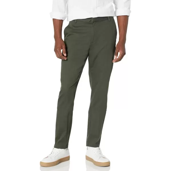 Amazon Essentials Mens SlimFit WrinkleResistant FlatFront Stretch Chino PantDark Olive