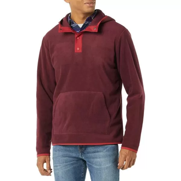 Amazon Essentials Mens SnapFront Hooded Polar Fleece JacketBurgundyRed Color Block