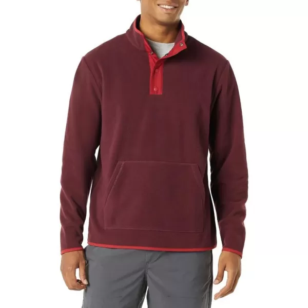 Amazon Essentials Mens SnapFront Pullover Polar Fleece JacketBurgundyRed Color Block