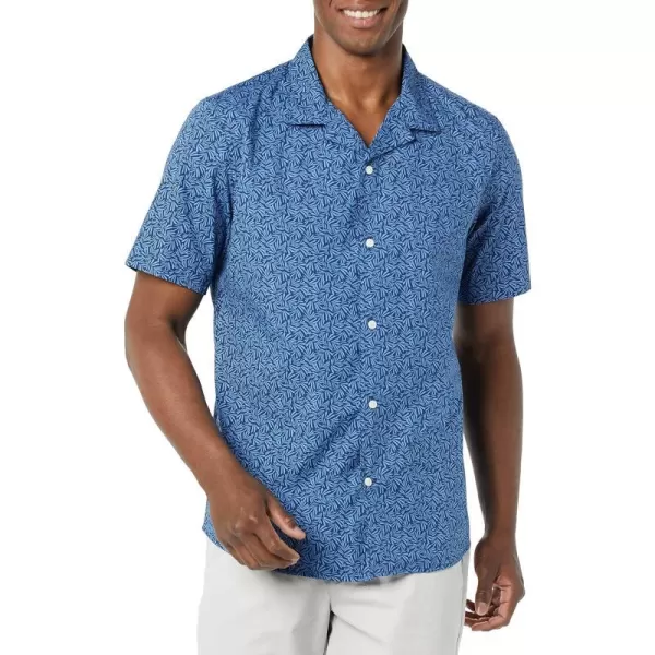 Amazon Essentials Mens StandardFit Vacation ShirtIndigo Palm Leaf Print