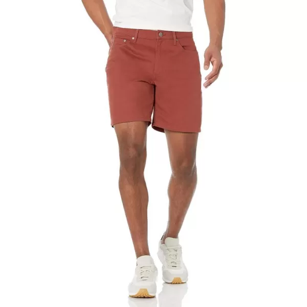 Amazon Essentials Mens StraightFit 7 Inseam Stretch 5Pocket ShortsChestnut Brown