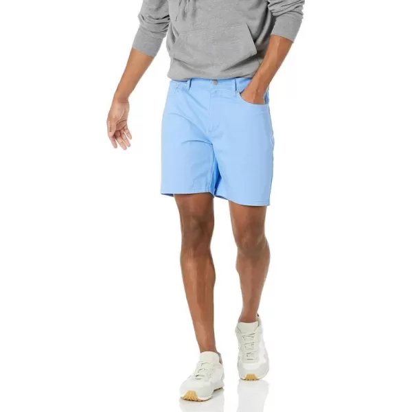 Amazon Essentials Mens StraightFit 7 Inseam Stretch 5Pocket ShortsLight Blue