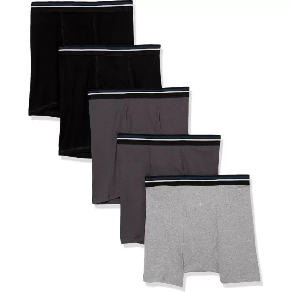 Amazon Essentials Mens TagFree Boxer Briefs Pack of 5BlackCharcoalGrey Heather