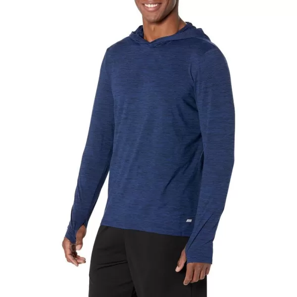 Amazon Essentials Mens Tech Stretch LongSleeve Hooded TShirtDark Blue Space Dye