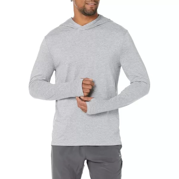 Amazon Essentials Mens Tech Stretch LongSleeve Hooded TShirtLight Grey Space Dye