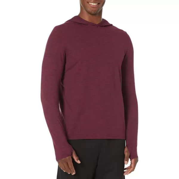 Amazon Essentials Mens Tech Stretch LongSleeve Hooded TShirtMaroon Space Dye