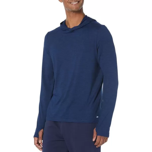 Amazon Essentials Mens Tech Stretch LongSleeve Hooded TShirtNavy Space Dye