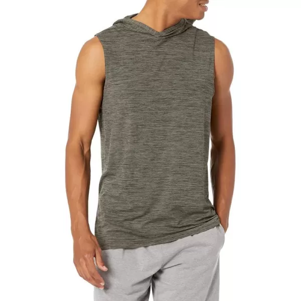 Amazon Essentials Mens Tech Stretch Sleeveless HoodieOlive Space Dye