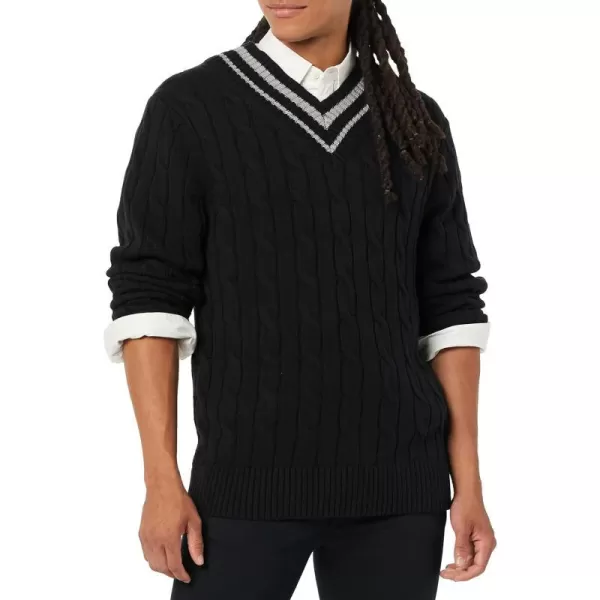 Amazon Essentials Mens VNeck Cable SweaterBlack