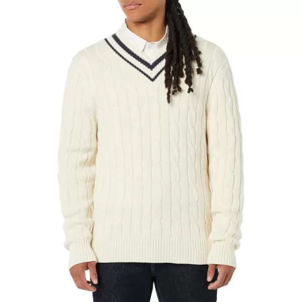 Amazon Essentials Mens VNeck Cable SweaterLight Beige