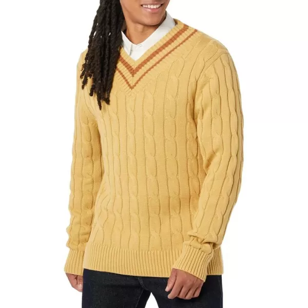 Amazon Essentials Mens VNeck Cable SweaterTan