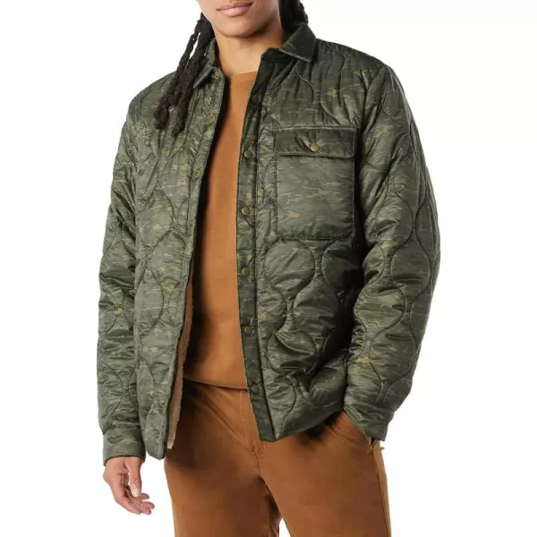 Amazon Essentials Mens WaterResistant Sherpa Lined Quilted Shirt JacketGreen Camo