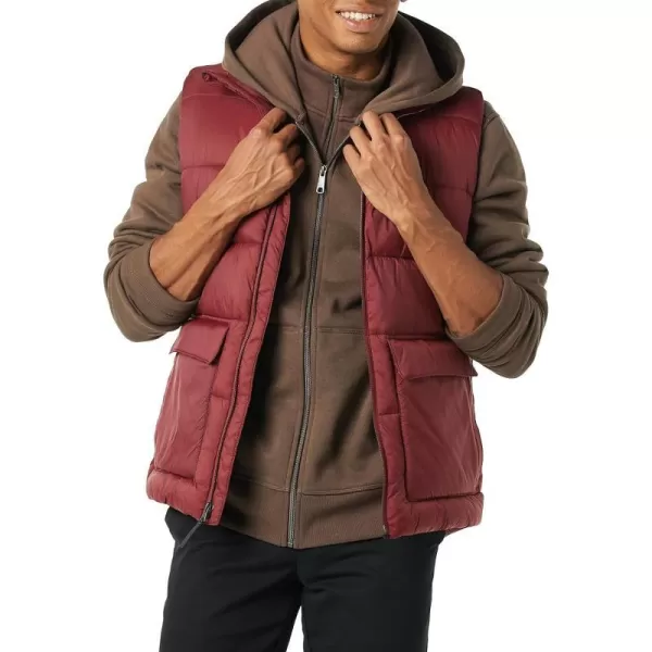 Amazon Essentials Mens WaterResistant SherpaLined Puffer VestBurgundy