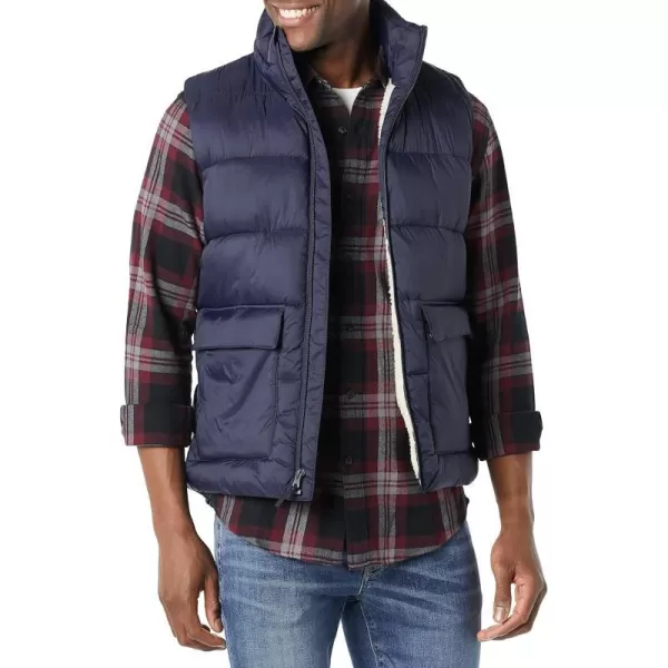 Amazon Essentials Mens WaterResistant SherpaLined Puffer VestNavy