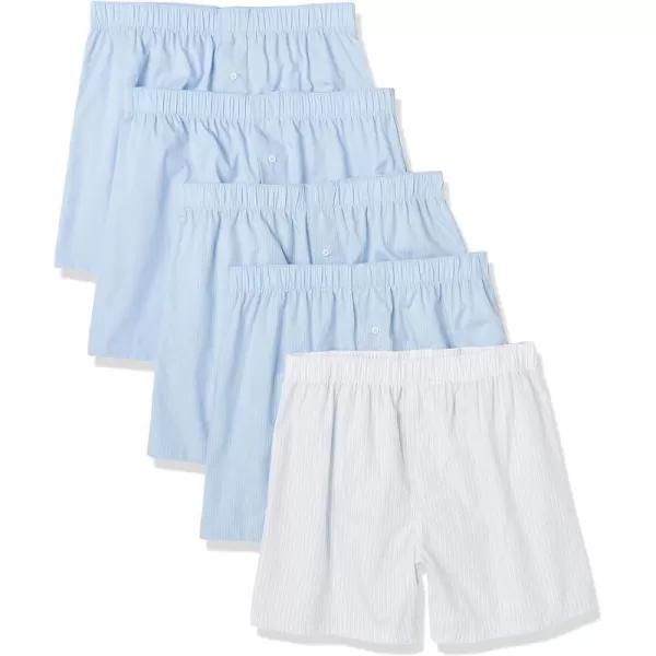 Amazon Essentials Mens Woven Cotton Boxer Short Available in Big ampTall Pack of 5Light BluePale Blue StripeWhite Pinstripe