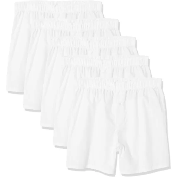 Amazon Essentials Mens Woven Cotton Boxer Short Available in Big ampTall Pack of 5White