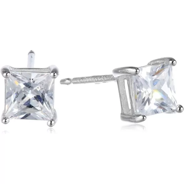 Amazon Essentials Plated Sterling Silver Cubic Zirconia Stud Earrings Round amp PrincessWhitePlatinum 45 mm Princess Cut