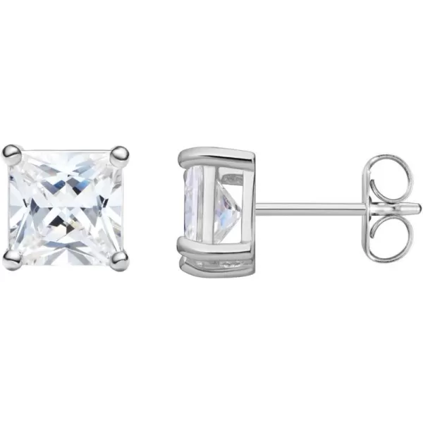 Amazon Essentials Plated Sterling Silver Cubic Zirconia Stud Earrings Round amp PrincessWhitePlatinum 65 mm Princess Cut