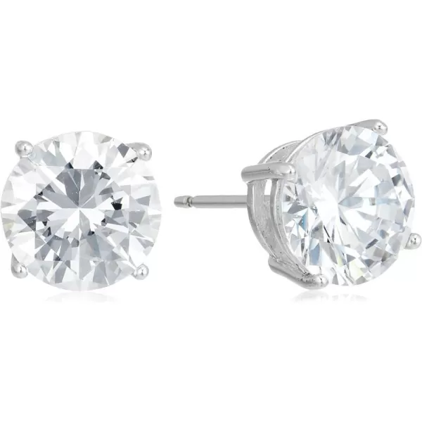 Amazon Essentials Plated Sterling Silver Cubic Zirconia Stud Earrings Round amp PrincessWhitePlatinum 85 mm Round Cut