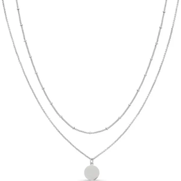 Amazon Essentials Polished Disc and Beaded Chain 2 Row Layer NecklaceSilver