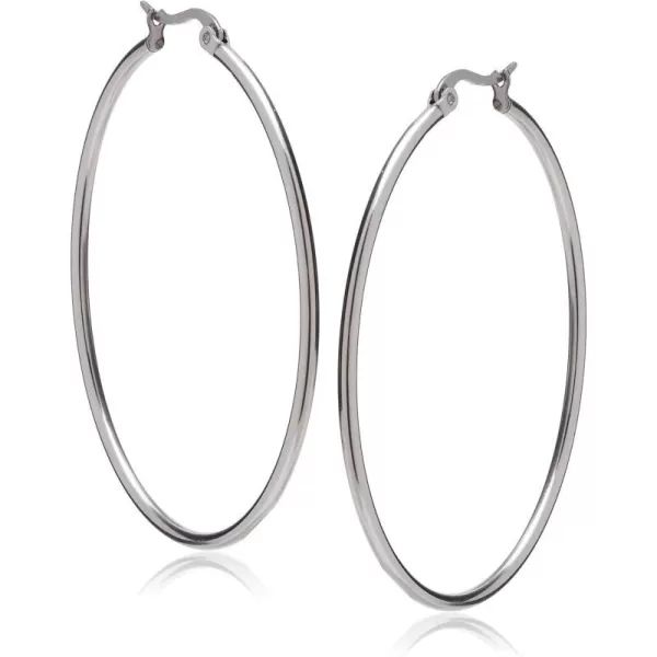 Amazon Essentials Stainless Steel Rounded Tube Hoop Earrings 50mmStainless Steel 50 mm