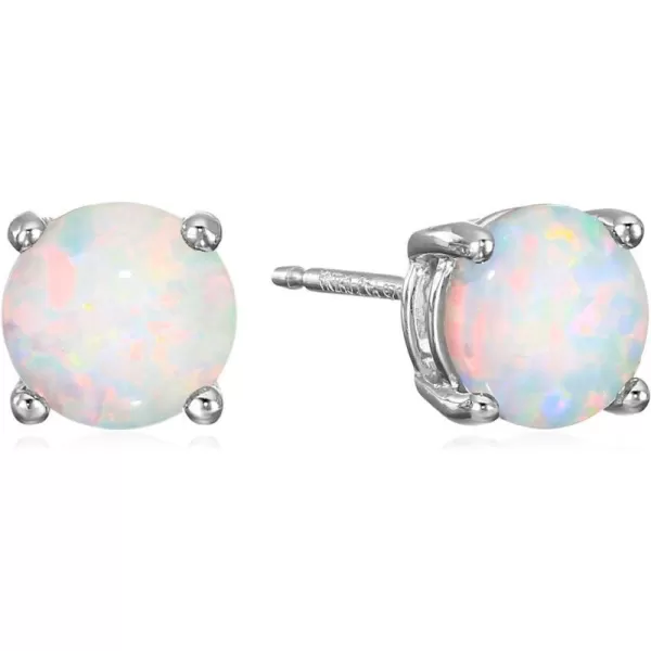 Amazon Essentials Sterling Silver Round Birthstone Stud EarringsCreated OpalOctober