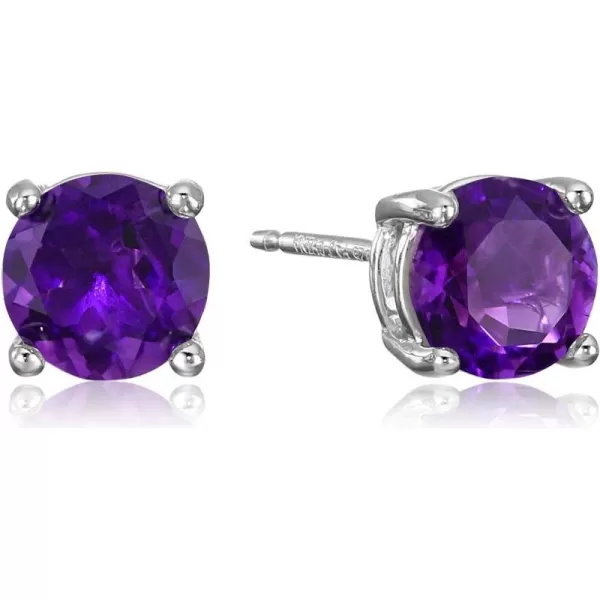 Amazon Essentials Sterling Silver Round Birthstone Stud EarringsPurple Amethyst February