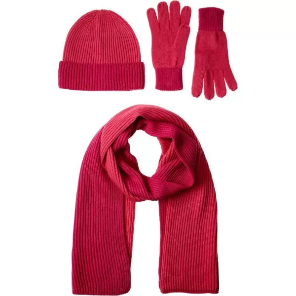 Amazon Essentials Unisex Adults Knit Hat Scarf and Gloves Set Multipacks3 Beetroot PurpleFandango Pink