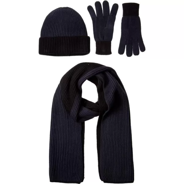 Amazon Essentials Unisex Adults Knit Hat Scarf and Gloves Set Multipacks3 BlackBlue Nights