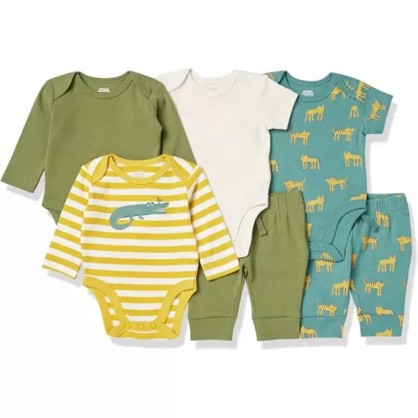 Amazon Essentials Unisex Babies Cotton Layette Outfit Sets Pack of 6Green Jungle