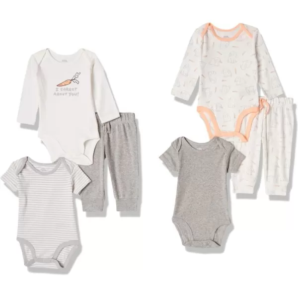 Amazon Essentials Unisex Babies Cotton Layette Outfit Sets Pack of 6MulticolorCarrotsRabbitStripe