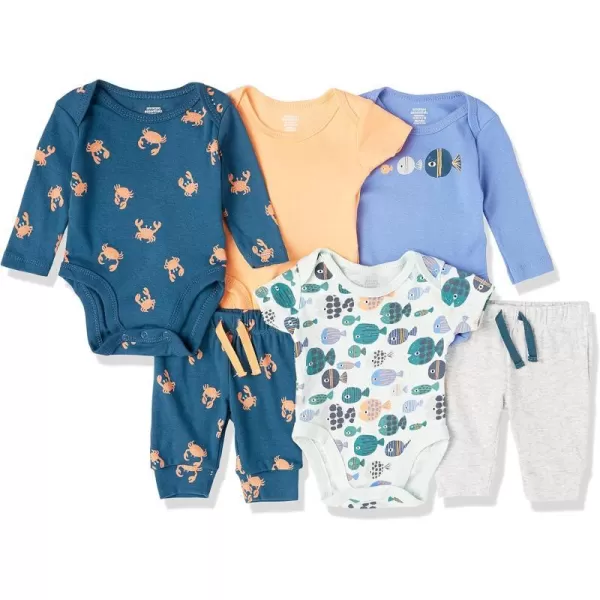 Amazon Essentials Unisex Babies Cotton Layette Outfit Sets Pack of 6MulticolorCrabFish