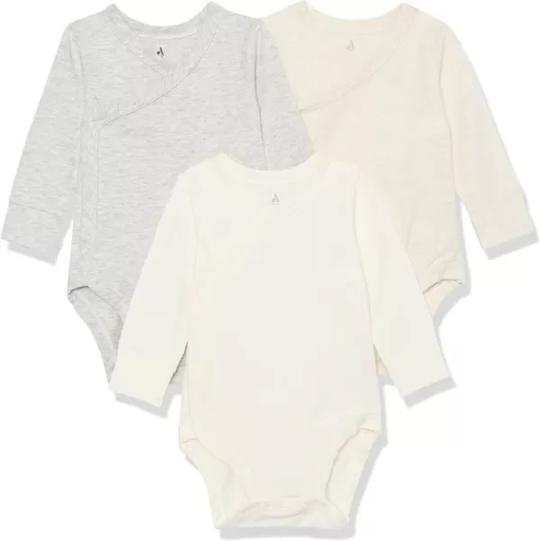 Amazon Essentials Unisex Babies Cotton LongSleeve Side Snap Bodysuit Previously Amazon Aware Pack of 3Oatmeal HeatherIvory