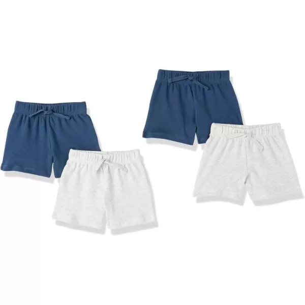 Amazon Essentials Unisex Babies Cotton PullOn Shorts Multipacks4 Grey HeatherLight GreyNavyWashed Navy