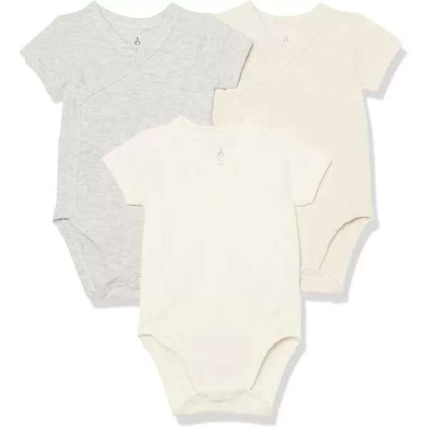 Amazon Essentials Unisex Babies Cotton ShortSleeve Side Snap Bodysuit Previously Amazon Aware Pack of 3Oatmeal HeatherIvory