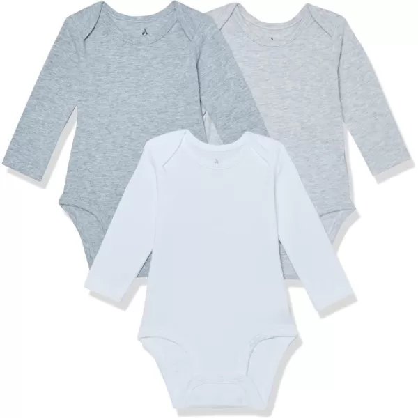 Amazon Essentials Unisex Babies Cotton Stretch Jersey Long Sleeve Bodysuit Previously Amazon Aware Pack of 3Grey HeatherLight Grey Space DyePale Blue