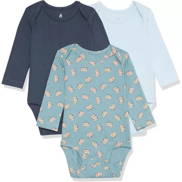 Amazon Essentials Unisex Babies Cotton Stretch Jersey Long Sleeve Bodysuit Previously Amazon Aware Pack of 3Light BlueNavyFox Print