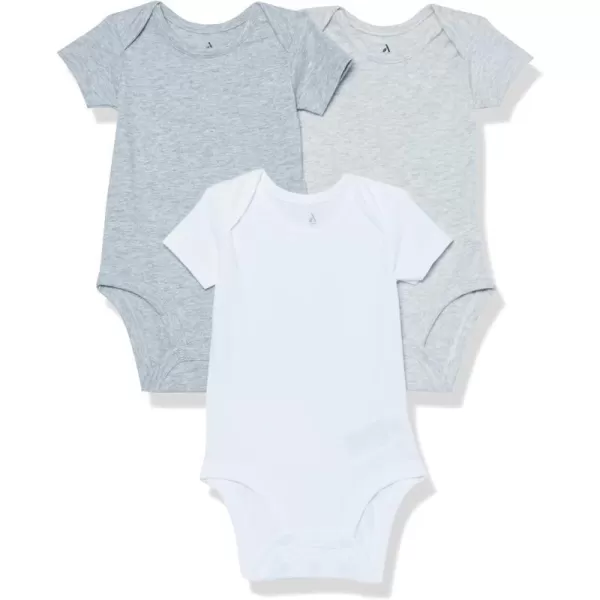 Amazon Essentials Unisex Babies Cotton Stretch Jersey Short Sleeve Bodysuit Previously Amazon Aware Pack of 3Grey Heather