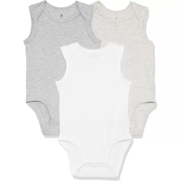 Amazon Essentials Unisex Babies Cotton Stretch Jersey Sleeveless Bodysuit Previously Amazon Aware Pack of 3Grey Heather