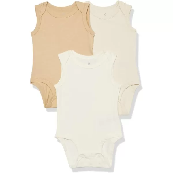 Amazon Essentials Unisex Babies Cotton Stretch Jersey Sleeveless Bodysuit Previously Amazon Aware Pack of 3Neutral