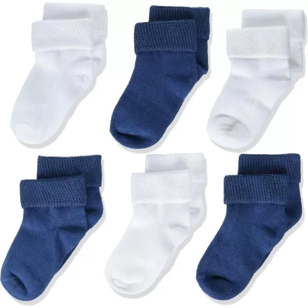 Amazon Essentials Unisex Babies Cotton Turn Cuff Socks 6 PairsBlueWhite