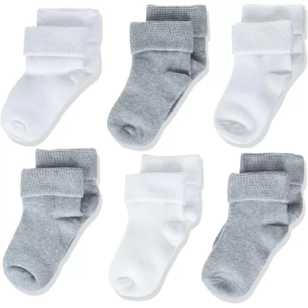 Amazon Essentials Unisex Babies Cotton Turn Cuff Socks 6 PairsLight GreyWhite